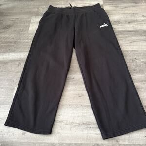 Puma Fleece Joggers Sweatpants Womens Size Large Black Open Bottom Wide Leg